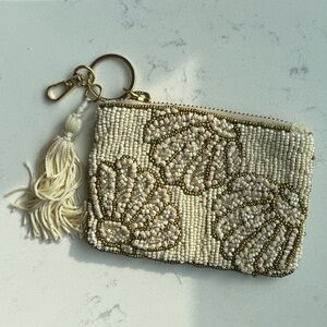 Anthropologie Beaded Cream and Gold Wallet